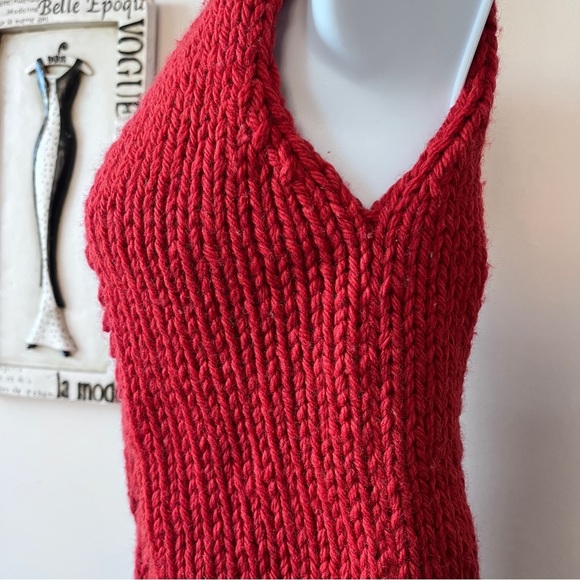 Vintage Y2K BCBGMAXAZRIA 100% Wool Red Cable Knit Sleeveless Turtleneck Size M - Picture 6 of 10